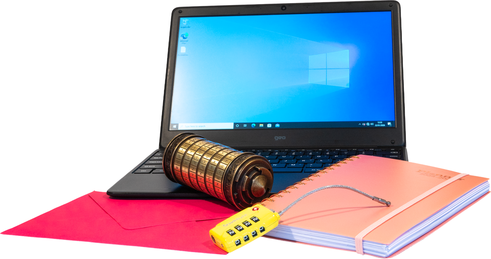 The Heist cyber security escape room kit - rucksack, laptop, cryptex and padlock